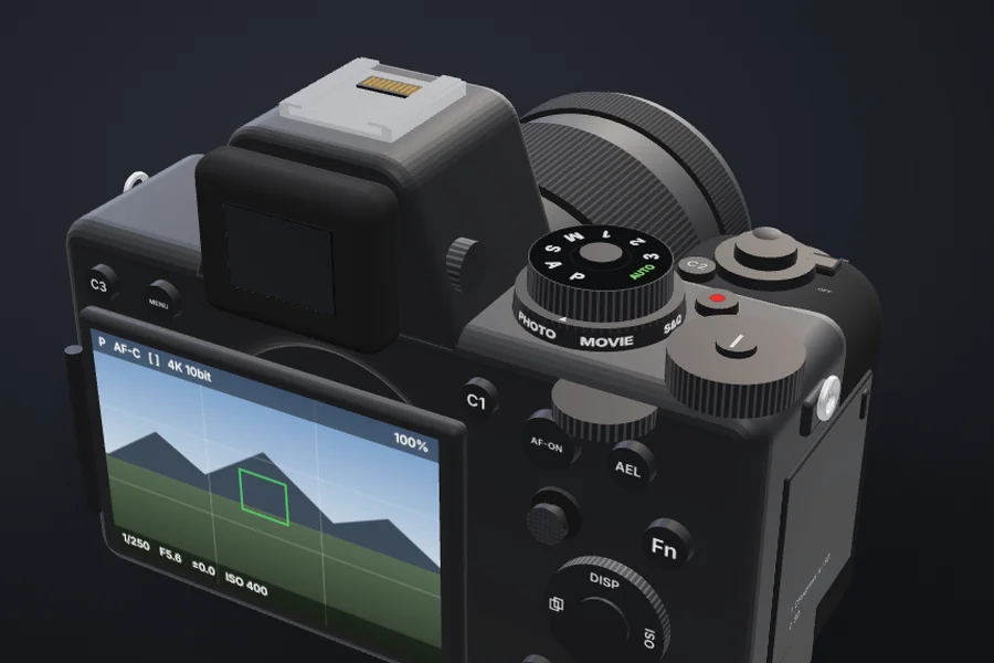 3D-модель камеры Sony α7 IV в тренажёре Matis.Academy